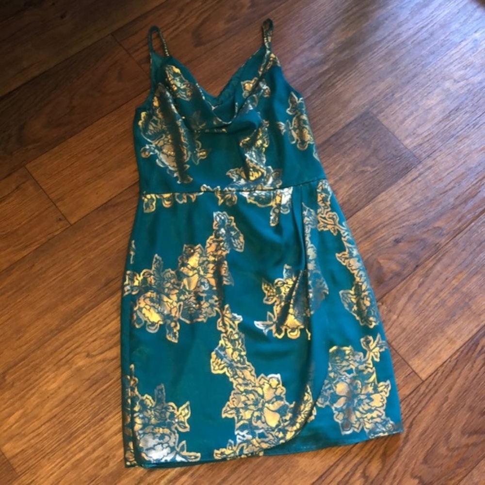 Robbie Bee Turquoise & Gold Cocktail Dress Size 8